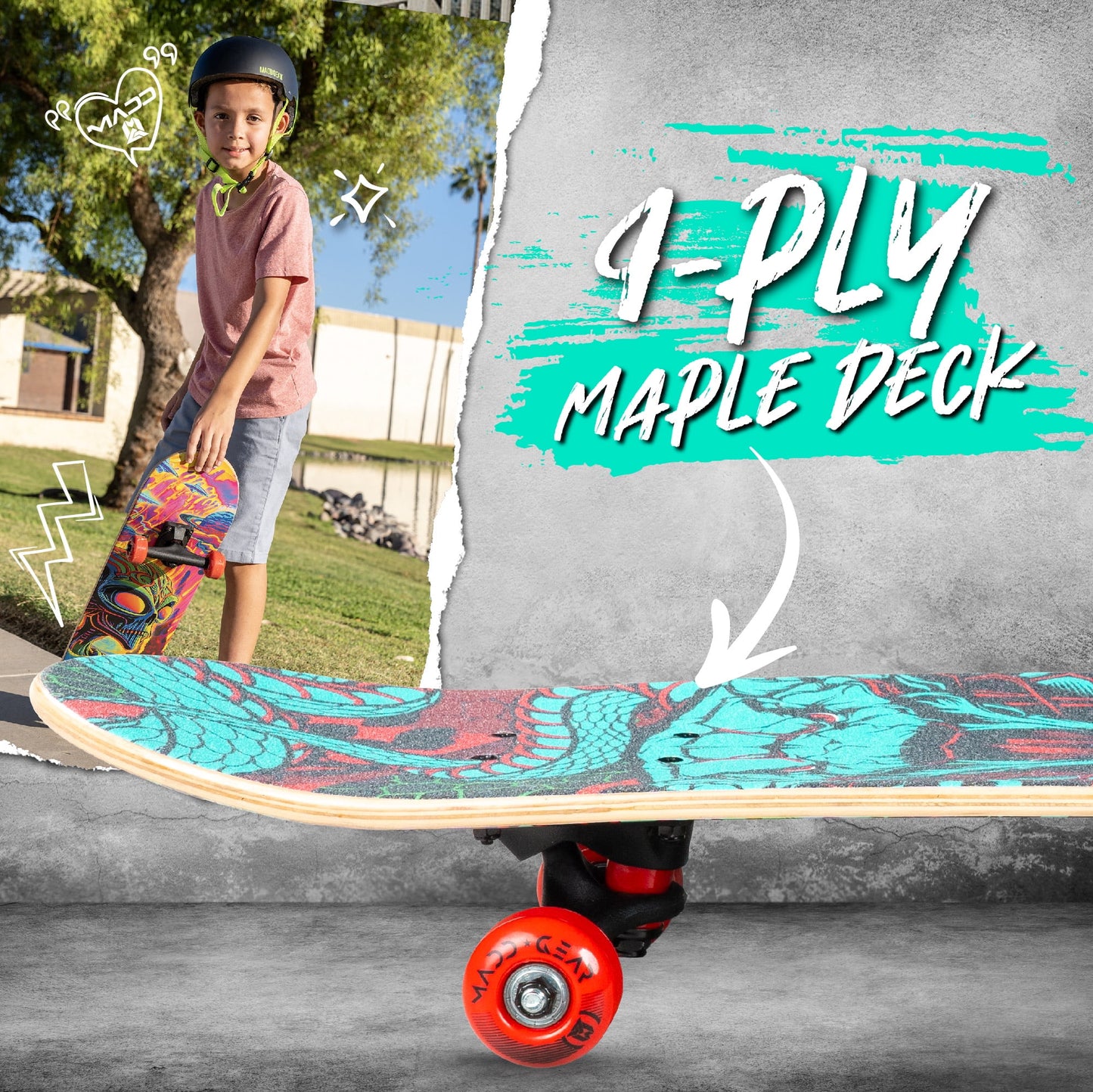 Beginner Skateboard for Kids and Teens – 31" Maple Deck – ABEC-5 Bearings – Easy to Ride – LTR